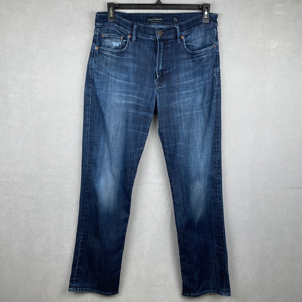 Lucky Brand Mens 363 Straight Leg Dark Wash Tencel Stretch Denim Jeans 32 Blue